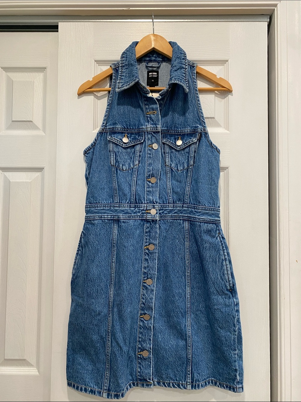 Dr. Denim Sleeveless Button-Front Denim Dress - Medium Blue